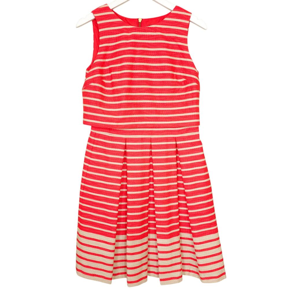 Taylor Orange Striped Faux Two-Piece A-Line Dress 6